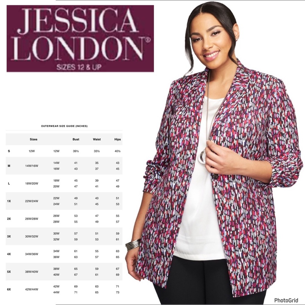 Jessica London 14W plus size multicolored button front blazer jacket NWOT